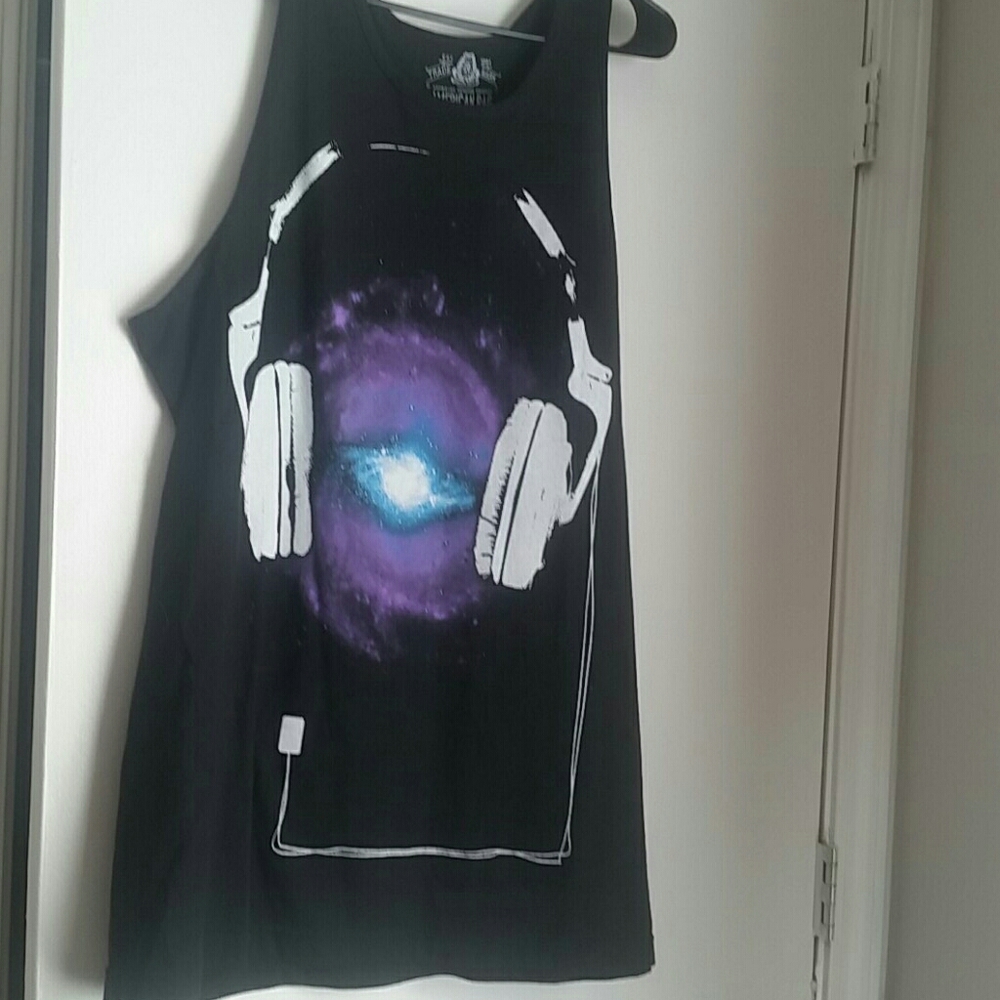 Mens Black Headphone Tank
